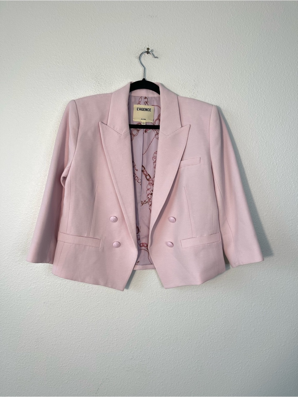 L’agence Brooke Open-Front Brooke Blazer in Pale Rose Faded Chain Size 8 - Picture 4 of 13